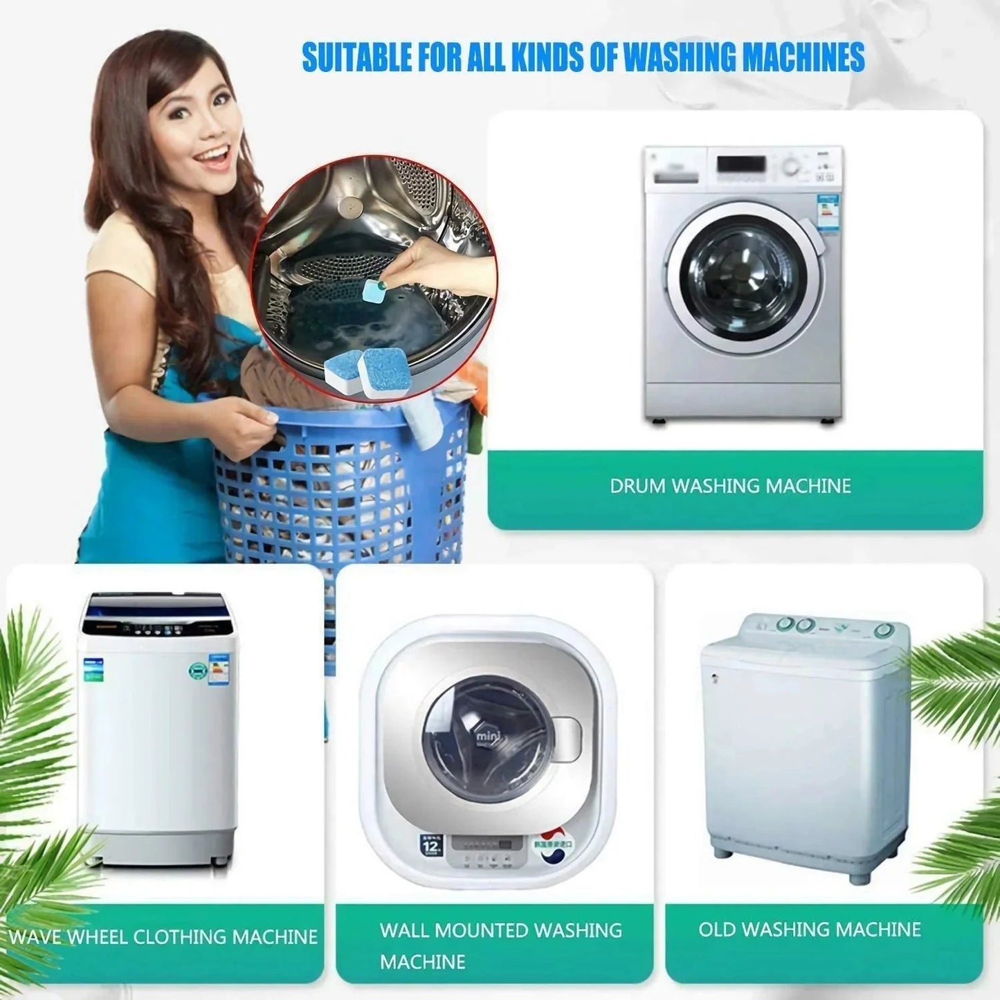 🧼 BUY 2 GET 3 FREE! ✨ Washing Machine Deep Cleaner Tablets – Eliminates 99% Germs, Removes Odors & Prevents Mold 🧽