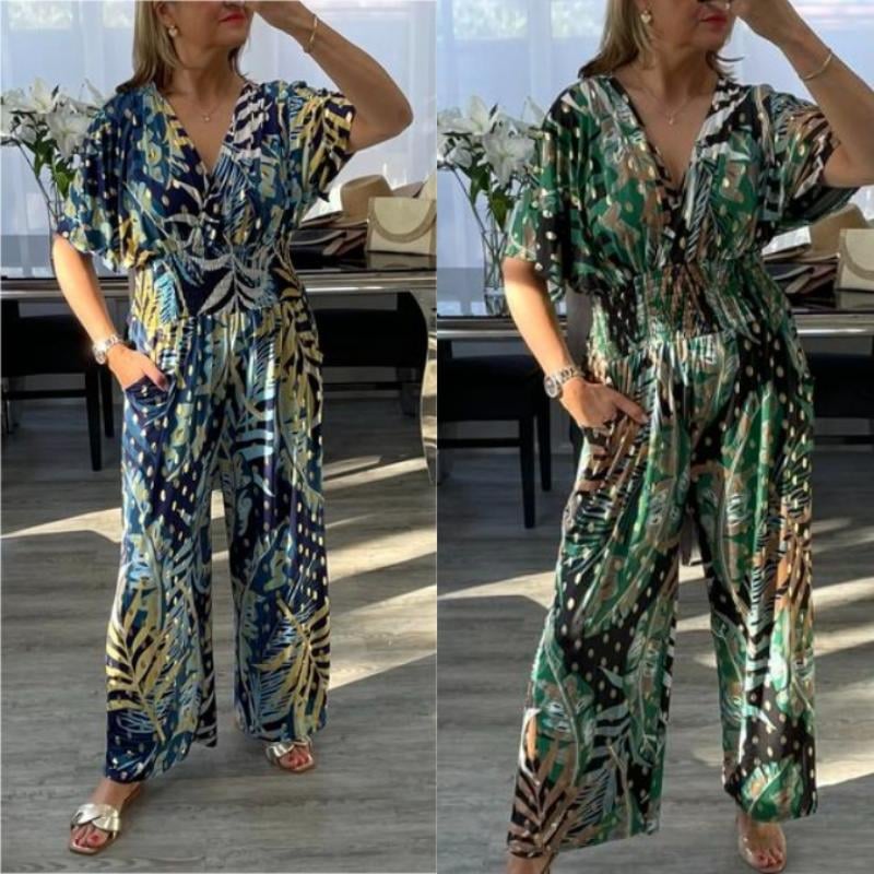 🌸Up to 40% off🔥Women's Summer Fashion Leaf Print Plus Size Bodysuit with Elastic Waist