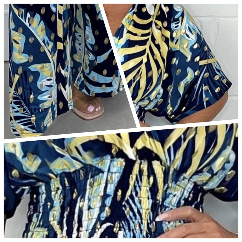 🌸Up to 40% off🔥Women's Summer Fashion Leaf Print Plus Size Bodysuit with Elastic Waist